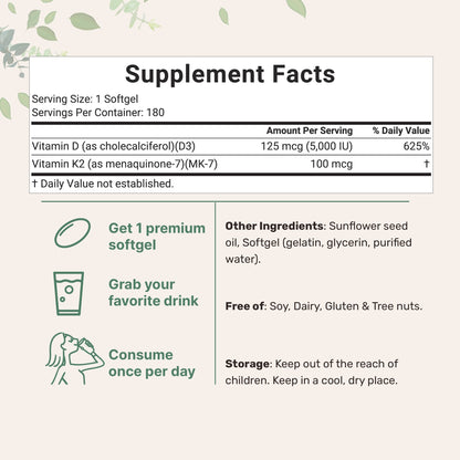 Micro Ingredients Vitamin D3 K2 Softgels 5000IU