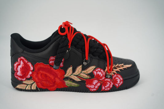 Custom Nike AF1 Black"ROPE LACES"Red Parfait