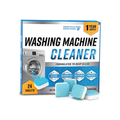 Washing Machine Cleaner Descaler 24 Pack - Deep Cleaning Tablets For HE Front Loader Top Load Washer Deodorizer, Inside Drum And Laundry Seal