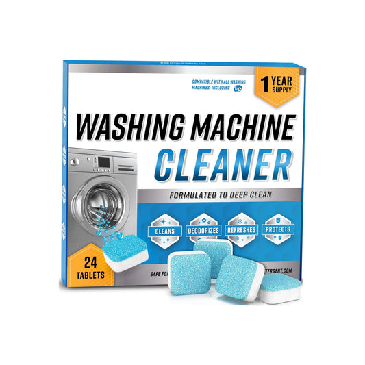 Washing Machine Cleaner Descaler 24 Pack - Deep Cleaning Tablets For HE Front Loader Top Load Washer Deodorizer, Inside Drum And Laundry Seal