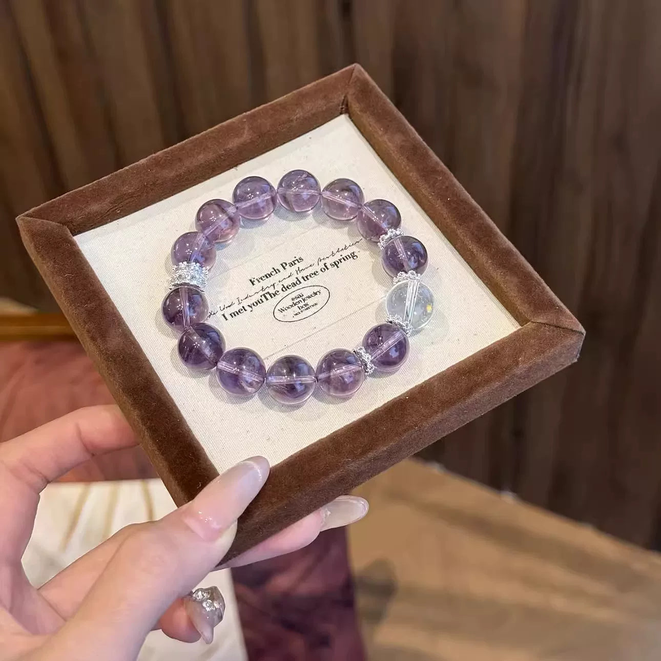 Iced Grape Purple Crystal Bracelet, a high-end, dreamy purple beaded bracelet, an elegant and cool-toned accessory symbolizing good fortune and healing, 12mm beads.