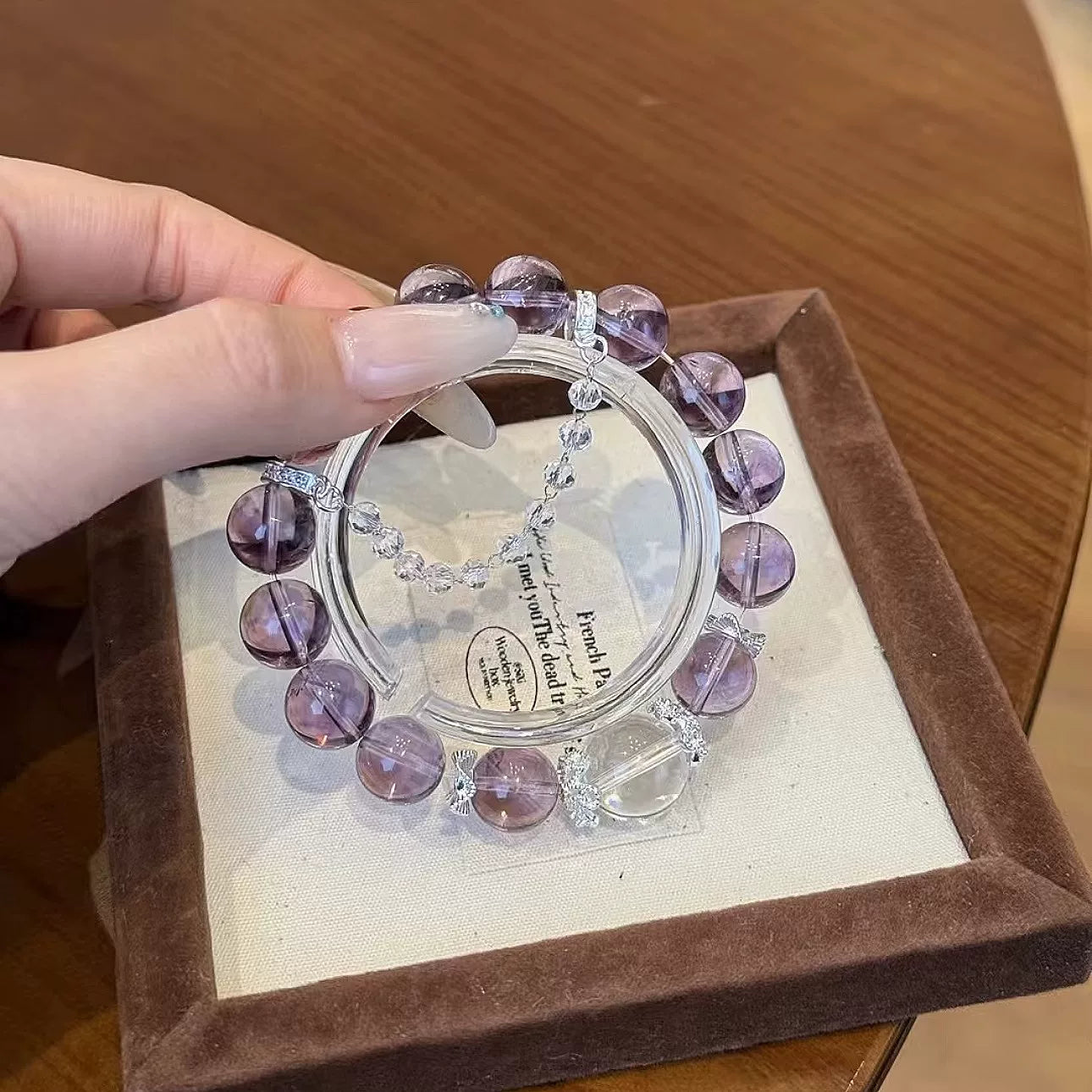 Iced Grape Purple Crystal Bracelet, a high-end, dreamy purple beaded bracelet, an elegant and cool-toned accessory symbolizing good fortune and healing, 12mm beads.