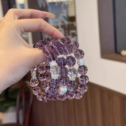 Iced Grape Purple Crystal Bracelet, a high-end, dreamy purple beaded bracelet, an elegant and cool-toned accessory symbolizing good fortune and healing, 12mm beads.