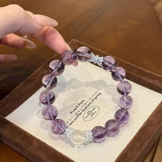 Iced Grape Purple Crystal Bracelet, a high-end, dreamy purple beaded bracelet, an elegant and cool-toned accessory symbolizing good fortune and healing, 12mm beads.