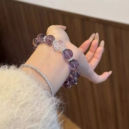 Iced Grape Purple Crystal Bracelet, a high-end, dreamy purple beaded bracelet, an elegant and cool-toned accessory symbolizing good fortune and healing, 12mm beads.