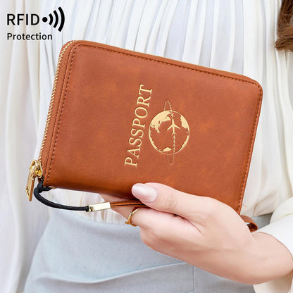 MIYIN RFID Shielded Passport Holder, Multifunctional Travel Wallet with Card Slot, ID Window, Wristband, Zip Closure, Large Capacity