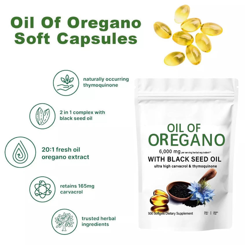 Oregano Oil 6000mg 300gels Contains Carvacrol and Thymoquinone