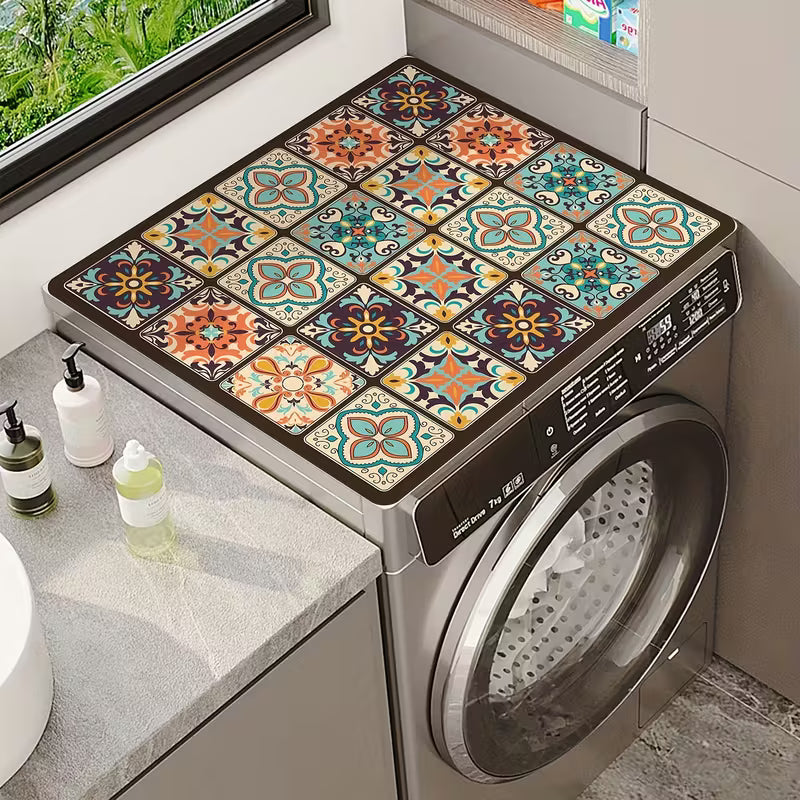 Simple Floral Washer Dryer Cover Mat Fridge Dust Dryer Washing Top Dust-Proof Covers Oven Coffee Mat Desk Cover Boho Style Multi-Purpose Mat (23.6in*19.7in)