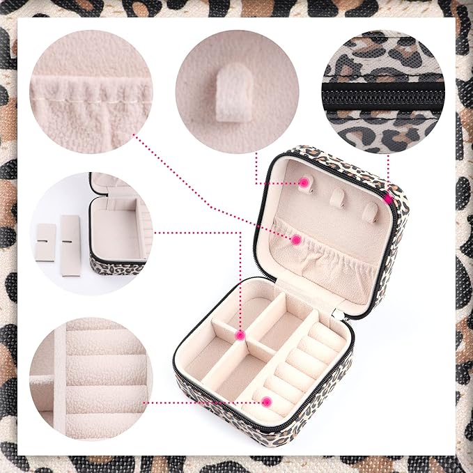Travel Jewelery Case,Travel Essentials for Women Small Jewelry Box,Birthday Gifts for Women Bridesmaid Gifts Graduation Gifts for Girls Girlfriend Mom Wife Leopard