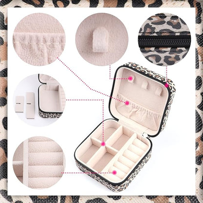 Travel Jewelery Case,Travel Essentials for Women Small Jewelry Box,Birthday Gifts for Women Bridesmaid Gifts Graduation Gifts for Girls Girlfriend Mom Wife Leopard
