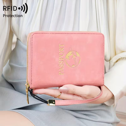 MIYIN RFID Shielded Passport Holder, Multifunctional Travel Wallet with Card Slot, ID Window, Wristband, Zip Closure, Large Capacity
