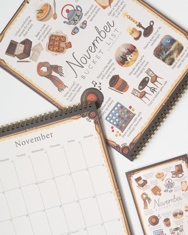 Brooklyn Swenson 2026 Bucket List Calendar Spiral Bound Art Planner Notebook 9x24 Uncoated Matte Cardstock Monthly Budget Planner