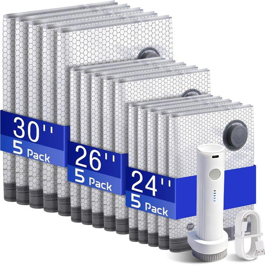 [2026 Upgraded]Cordless Travel Vacuum Storage Compression Bag Set 15 Pack -Vacuum Bags for Travel with Rechargeable air Pump,for Luggage and Suitcase, Space Saver for Clothes and Clothing Travel Zipper Pouches