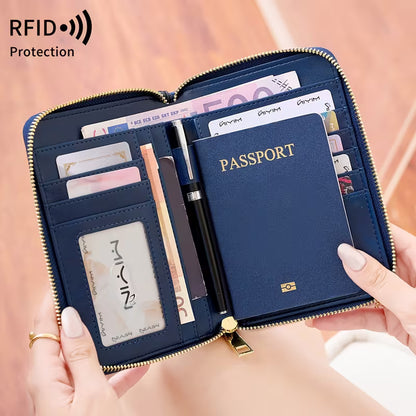 MIYIN RFID Shielded Passport Holder, Multifunctional Travel Wallet with Card Slot, ID Window, Wristband, Zip Closure, Large Capacity