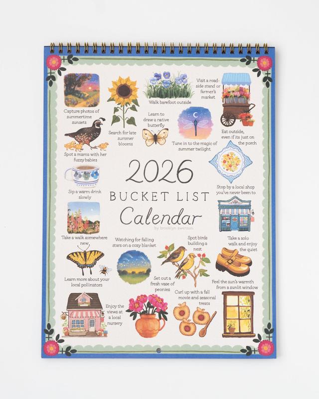 Brooklyn Swenson 2026 Bucket List Calendar Spiral Bound Art Planner Notebook 9x24 Uncoated Matte Cardstock Monthly Budget Planner