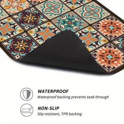 Simple Floral Washer Dryer Cover Mat Fridge Dust Dryer Washing Top Dust-Proof Covers Oven Coffee Mat Desk Cover Boho Style Multi-Purpose Mat (23.6in*19.7in)