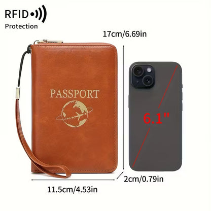 MIYIN RFID Shielded Passport Holder, Multifunctional Travel Wallet with Card Slot, ID Window, Wristband, Zip Closure, Large Capacity