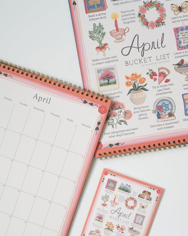 Brooklyn Swenson 2026 Bucket List Calendar Spiral Bound Art Planner Notebook 9x24 Uncoated Matte Cardstock Monthly Budget Planner