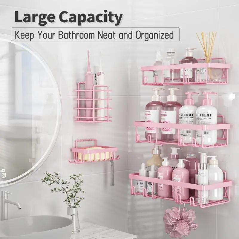 5 Pack Shower Caddy Organizer Rack Shelf for Inside Shower, Adhesive Bathroom Wall Storage Basket Rustproof Stainless Steel Shampoo Holder, Bathroom Accessory Decor Set