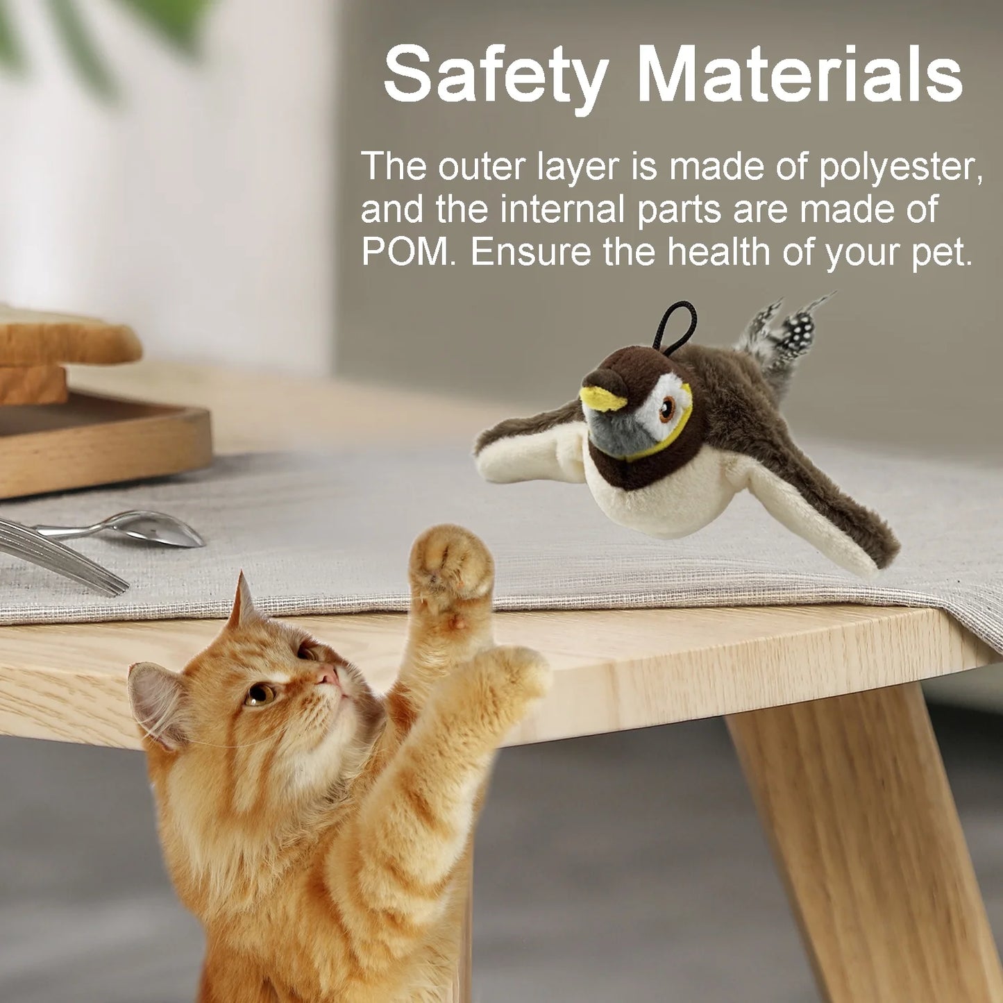 Interactive Flying Sparrow Cat Toy with Flapping Wings & Chirping - Touch-Start Flying Drone  Bird Toy for Hunting Games