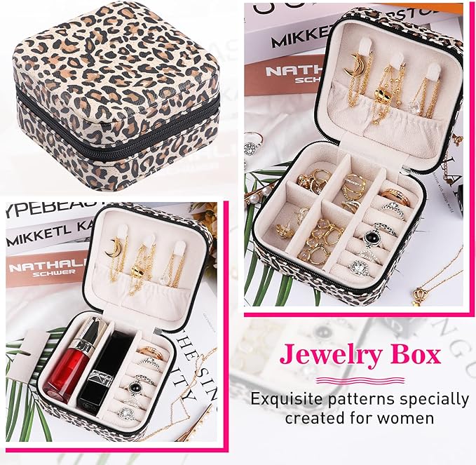 Travel Jewelery Case,Travel Essentials for Women Small Jewelry Box,Birthday Gifts for Women Bridesmaid Gifts Graduation Gifts for Girls Girlfriend Mom Wife Leopard
