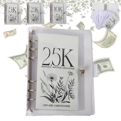 A6 12 Month Money Saving Challenge Binder, 3 Count(2.5K,5K,10K)Money Saving Budget Binder with Cash Envelopes, Savings Challenges Book for Home Office, 2026 New year Valentine's Day Gift